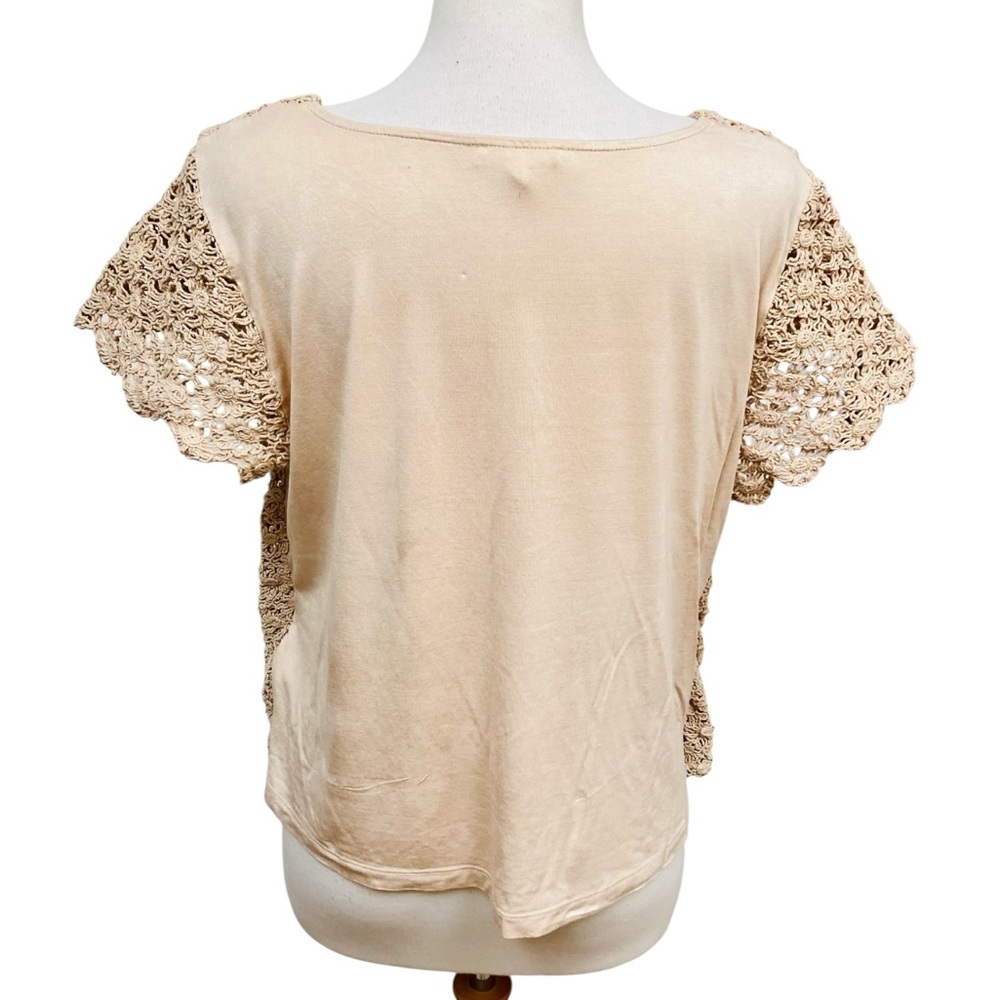 Flint & Moss Beige Tan Crochet Bohemian Short Sleeve Top Women's Size XL - Picture 4 of 7